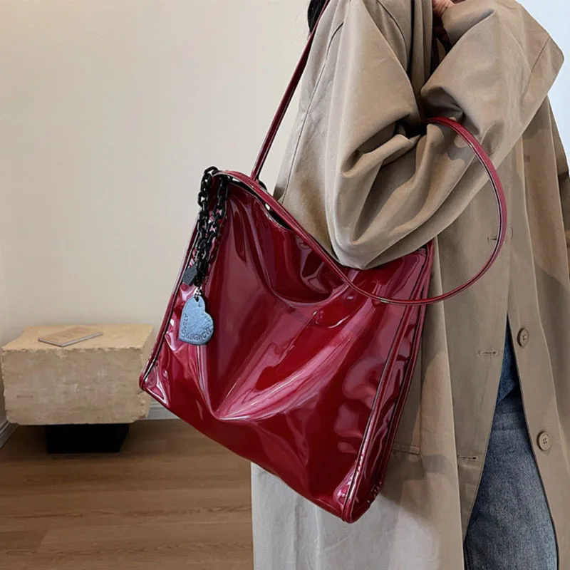 New Fashion Soft Patent bőr Tote for Ladies női váll hónalj táska Női kézitáska Bőr táskák 2023 - 1