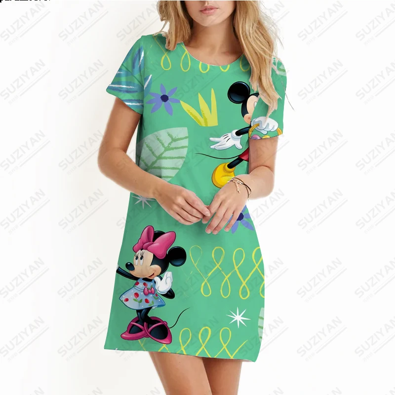 New Hot Selling Fashion Disney női A-vonalú ruha laza 3D nyomtatott női kerek nyakú rövid ujjú ruha nagy női ruha - 2