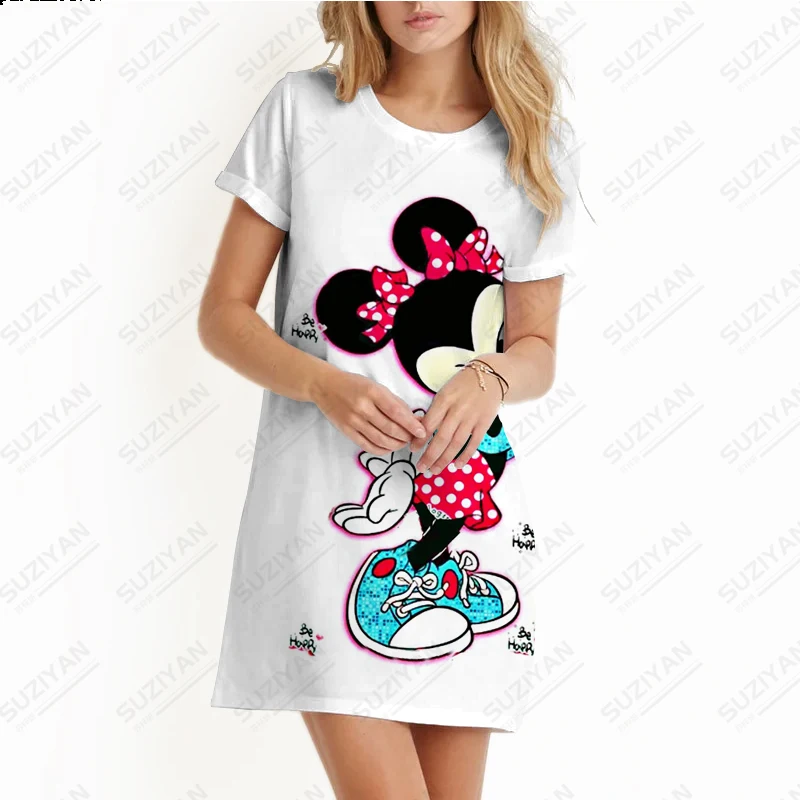 New Hot Selling Fashion Disney női A-vonalú ruha laza 3D nyomtatott női kerek nyakú rövid ujjú ruha nagy női ruha - 3
