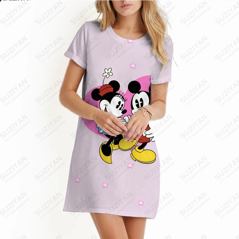 New Hot Selling Fashion Disney női A-vonalú ruha laza 3D nyomtatott női kerek nyakú rövid ujjú ruha nagy női ruha - 5