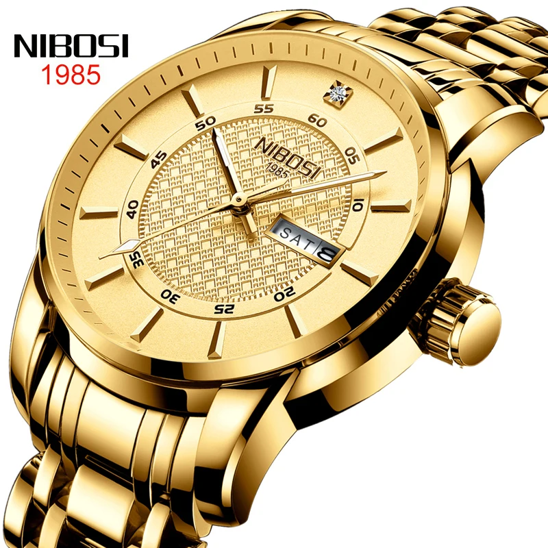NIBOSI Luxus Arany Kvarc óra Férfi órák Top márka Luminous 30M vízálló óra Heti naptár kijelző Relogio Masculino - 0