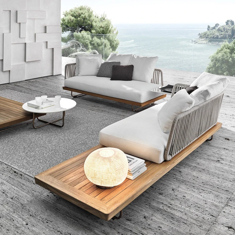 Nordic Outdoor Vine Weaving kanapé tervező Kültéri udvari erkély lusta kis egység tömörfa dupla teaasztal kombináció - 1