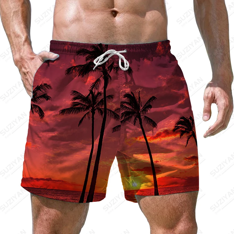 Nyár új férfi rövidnadrág strand kókuszfa 3D nyomtatott férfi rövidnadrág alkalmi nyaralás stílus férfi rövidnadrág divatirányzat férfi rövidnadrág - 3