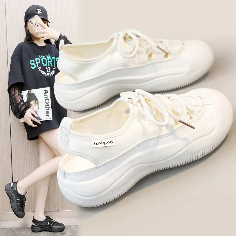 Nyári divat Új női alkalmi lélegző lapos cipő Kényelmes üreges vulkanizált egyszínű vászon tornacipők nőknek - 4