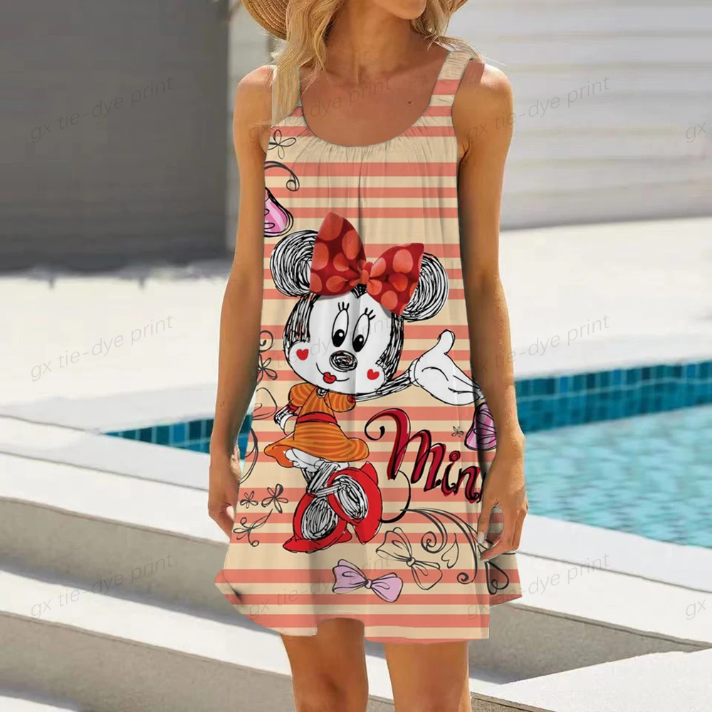 Női A-vonalú ruha divat Disney Minnie Mickey 3D nyomtatású térdig érő ruha ujjatlan tavaszi nyári alkalmi mindennapi ruha 2023 - 5