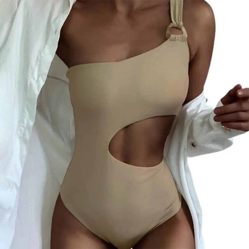 Női Bikini Egyszínű Egyvállú Egyrészes temperamentum Áttört puha fürdőruha Traingle Halter Designer Sense strandra - 0