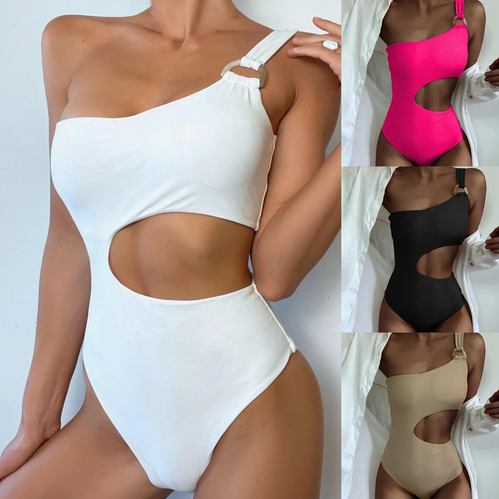 Női Bikini Egyszínű Egyvállú Egyrészes temperamentum Áttört puha fürdőruha Traingle Halter Designer Sense strandra - 1