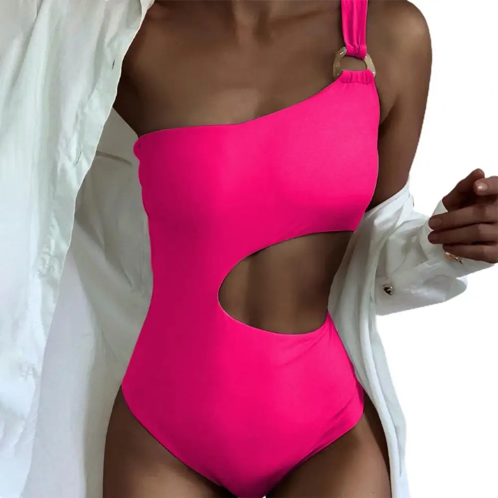 Női Bikini Egyszínű Egyvállú Egyrészes temperamentum Áttört puha fürdőruha Traingle Halter Designer Sense strandra - 3