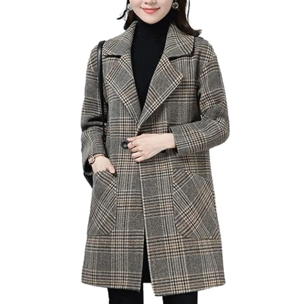 Női kockás kabát kockás nyomtatás Szélálló kabát stílusos középhosszú kabát nőknek Ol ingázási kabát - 0