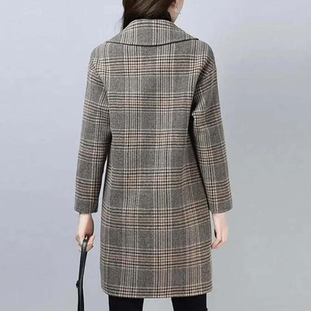 Női kockás kabát kockás nyomtatás Szélálló kabát stílusos középhosszú kabát nőknek Ol ingázási kabát - 1