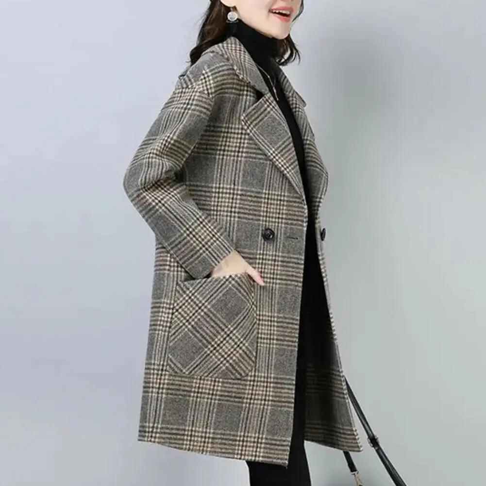 Női kockás kabát kockás nyomtatás Szélálló kabát stílusos középhosszú kabát nőknek Ol ingázási kabát - 2
