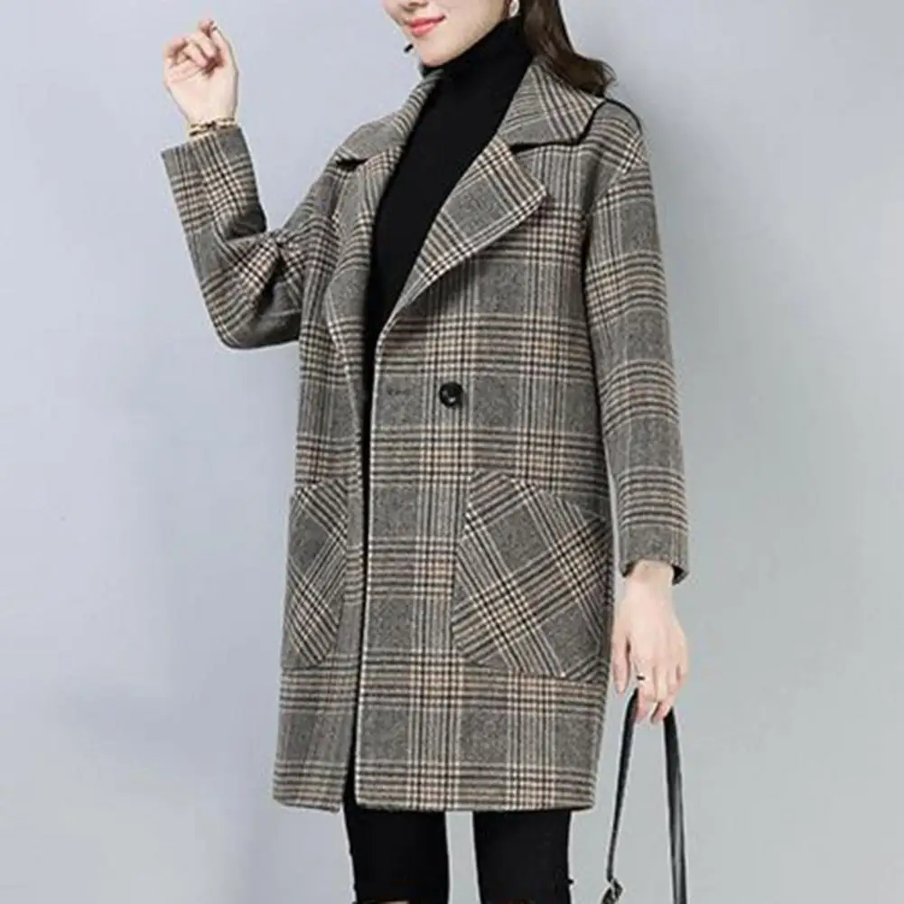 Női kockás kabát kockás nyomtatás Szélálló kabát stílusos középhosszú kabát nőknek Ol ingázási kabát - 5