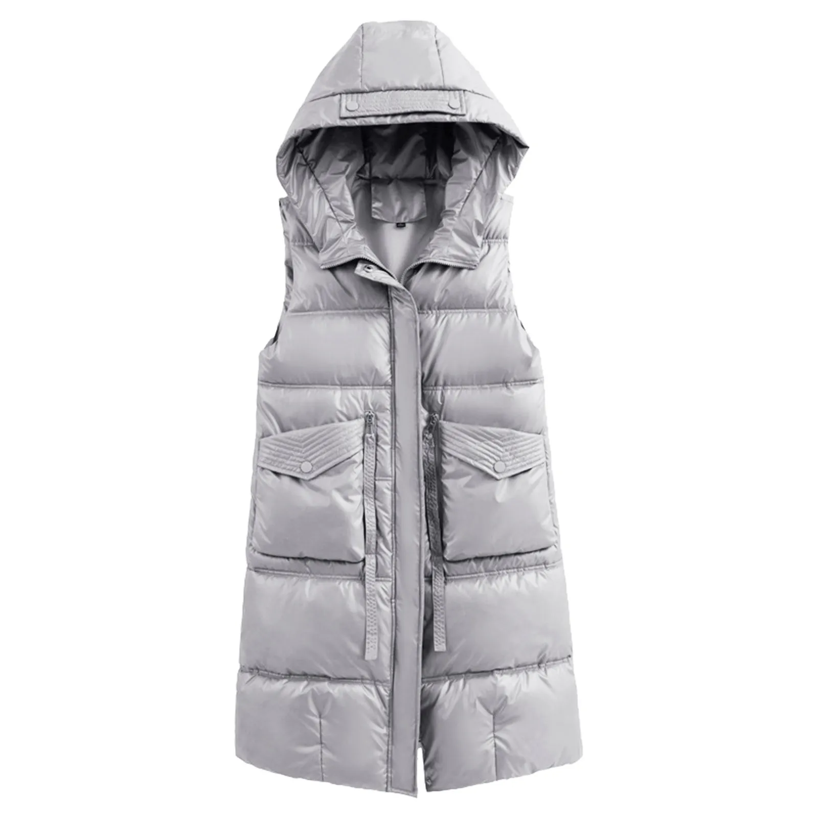Női középhosszú pamutmellényes kabát kapucnis koreai ujjatlan meleg kabát zsebekkel Kültéri mellény Streetwear ruházat - 1