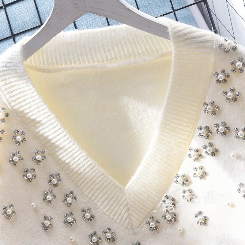Női pulóver őszi téli pulóverek Koreai stílusú kötöttáru V-nyakú kötött felső női pulóverek Pull Femme ruhák 2023 nyomtatás C23 - 1