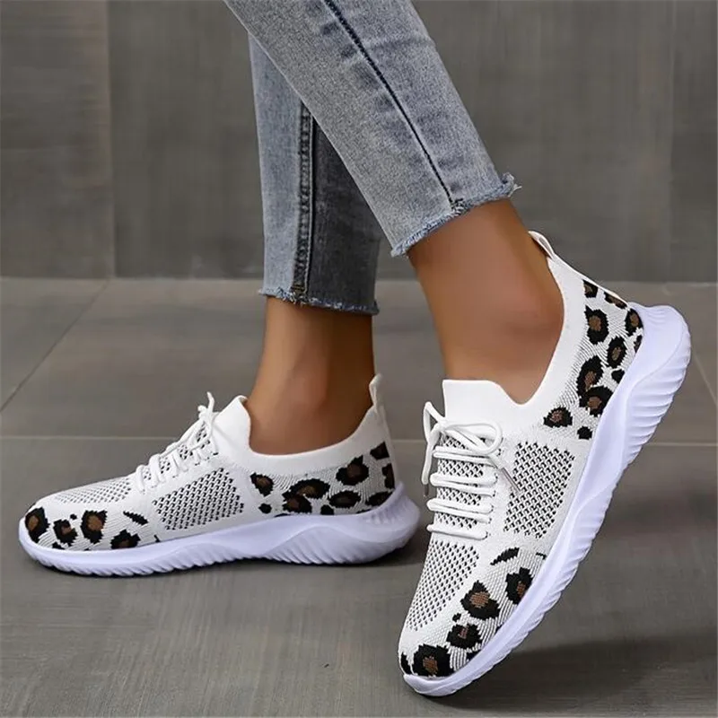 Női teniszcipők 2023 Új Leopard légáteresztő fűzős sportcipők Női séta Futás alkalmi tornacipő Zapatillas Mujer - 1