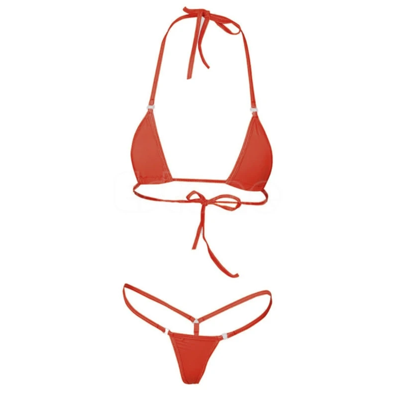 Nők Halter Bikini Mini tanga fürdőruha Egyszínű brazil fürdőruha - 2