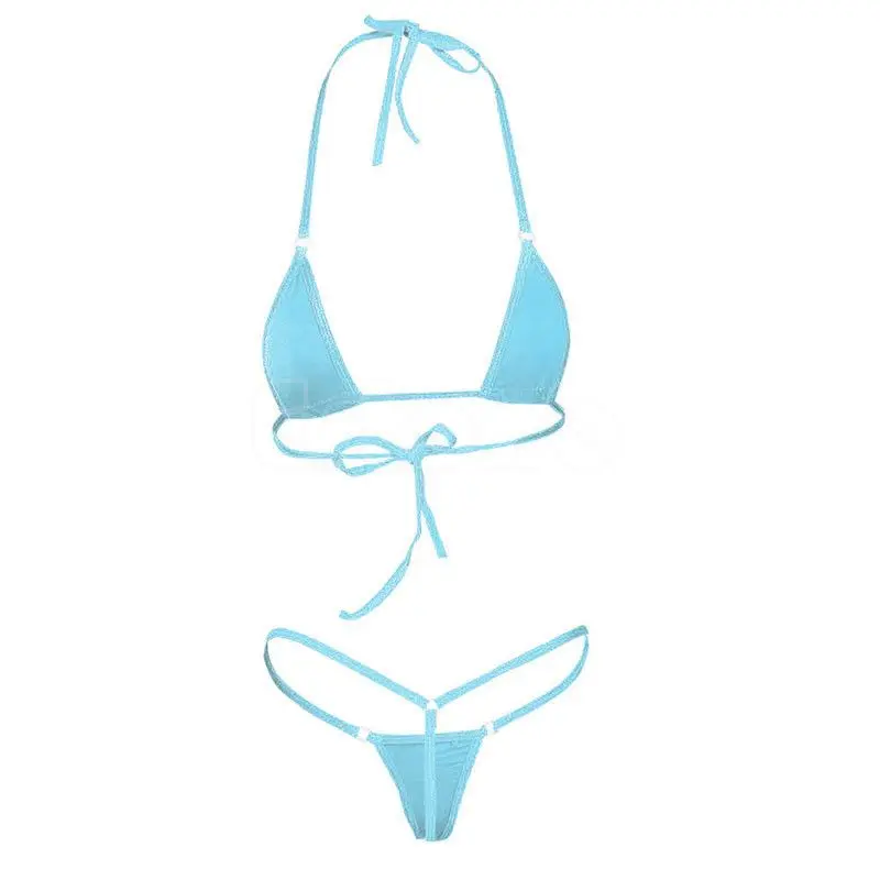 Nők Halter Bikini Mini tanga fürdőruha Egyszínű brazil fürdőruha - 3