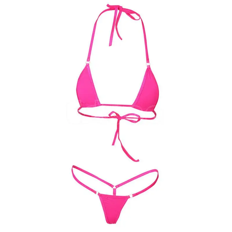 Nők Halter Bikini Mini tanga fürdőruha Egyszínű brazil fürdőruha - 4