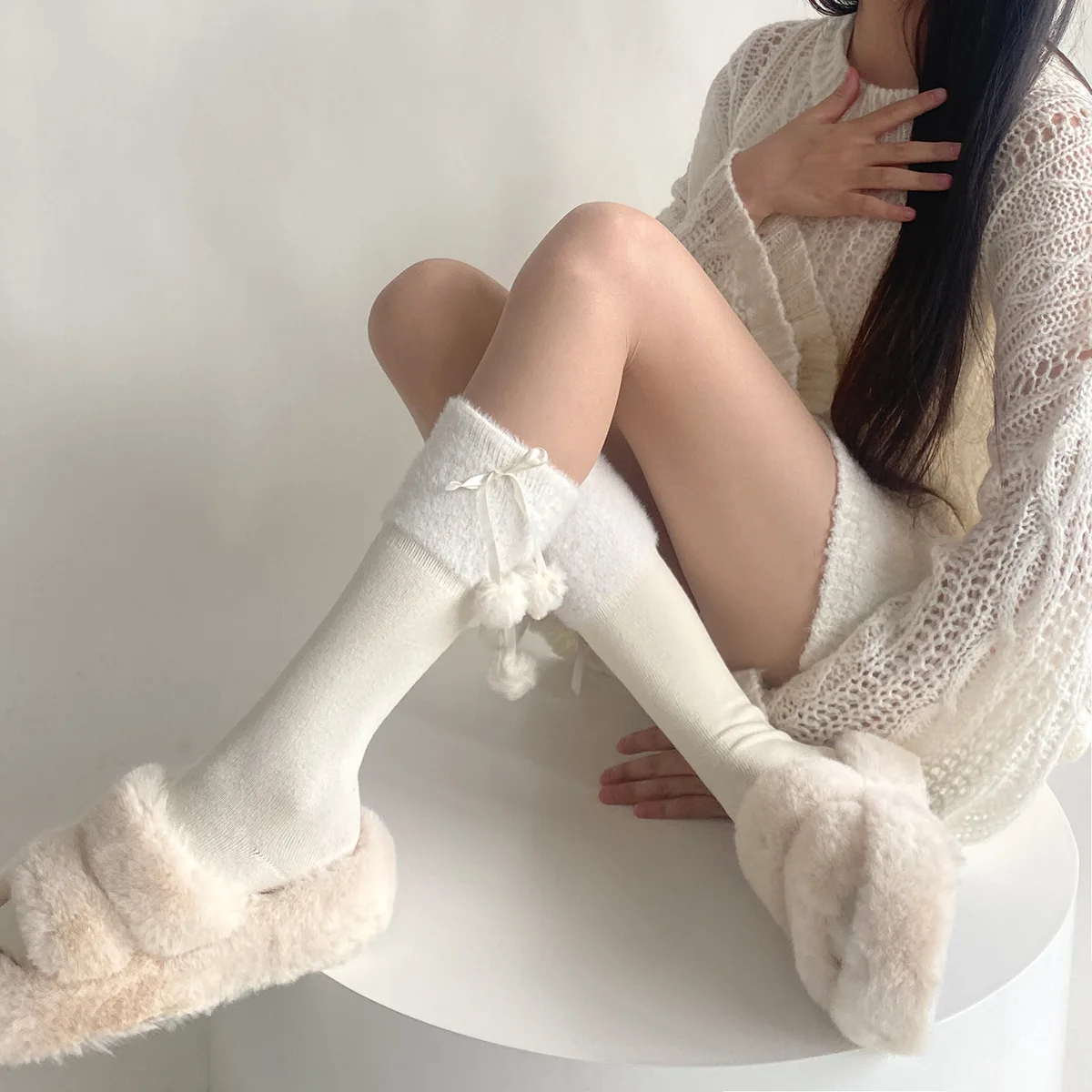Nők Ősz Tél Vastag meleg zokni Japán Kawaii Aranyos kötés Csokorcsomó Zokni JK Lolita Nők Lányok Édes hosszú zokni Harisnya - 0