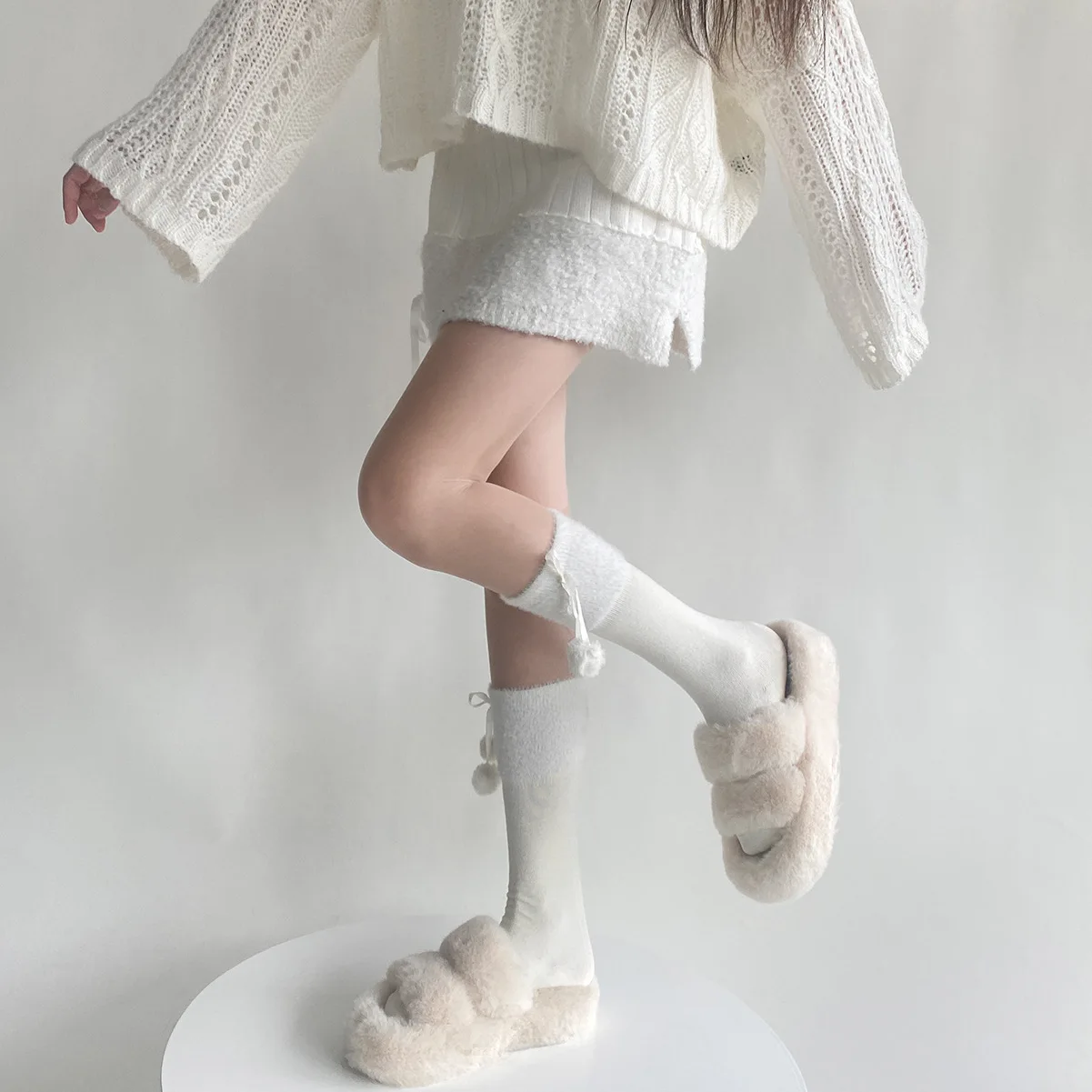 Nők Ősz Tél Vastag meleg zokni Japán Kawaii Aranyos kötés Csokorcsomó Zokni JK Lolita Nők Lányok Édes hosszú zokni Harisnya - 2