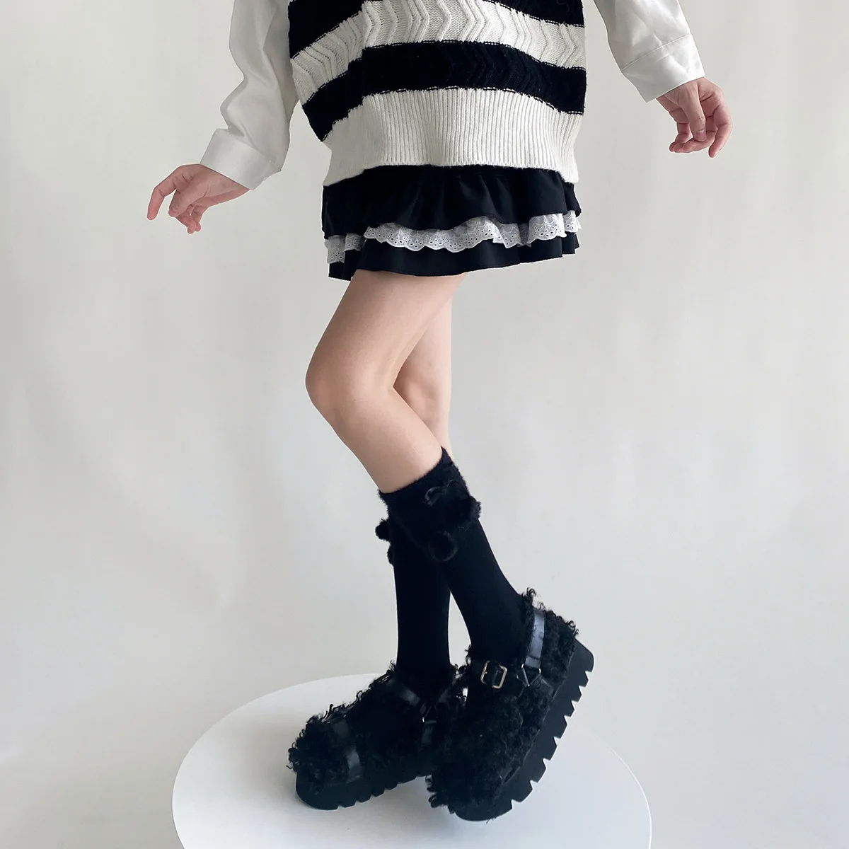 Nők Ősz Tél Vastag meleg zokni Japán Kawaii Aranyos kötés Csokorcsomó Zokni JK Lolita Nők Lányok Édes hosszú zokni Harisnya - 3