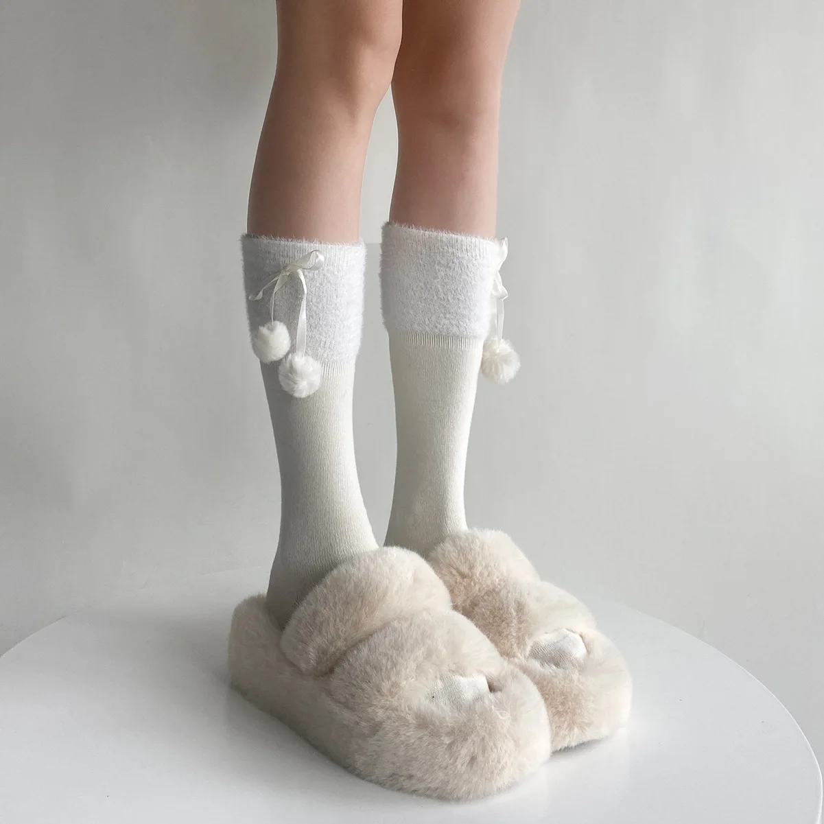 Nők Ősz Tél Vastag meleg zokni Japán Kawaii Aranyos kötés Csokorcsomó Zokni JK Lolita Nők Lányok Édes hosszú zokni Harisnya - 5