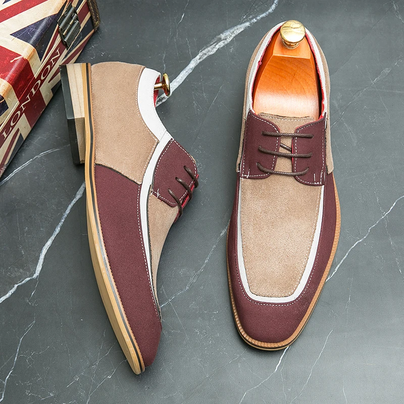 Olasz márka férfi velúr cipő kontrasztos színű design alkalmi cipők trend férfi üzleti cipők Party ruha cipők Ingyenes szállítás - 1