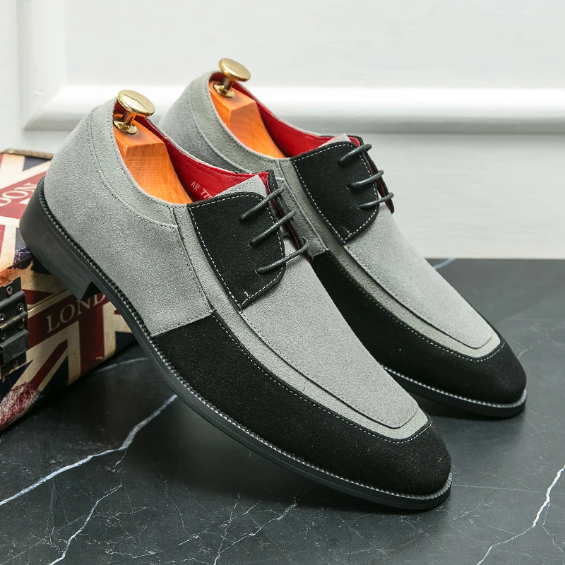 Olasz márka férfi velúr cipő kontrasztos színű design alkalmi cipők trend férfi üzleti cipők Party ruha cipők Ingyenes szállítás - 2