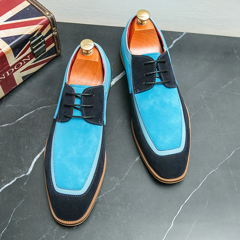 Olasz márka férfi velúr cipő kontrasztos színű design alkalmi cipők trend férfi üzleti cipők Party ruha cipők Ingyenes szállítás - 4