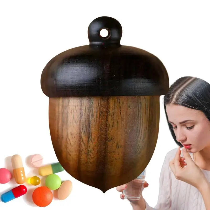 Pill tok fenyőmag alakú fa hordozható tablettatartó tabletta szervező Aranyos ékszer kiegészítő gyógyszer tabletta szervező pénztárca zsebhez - 0