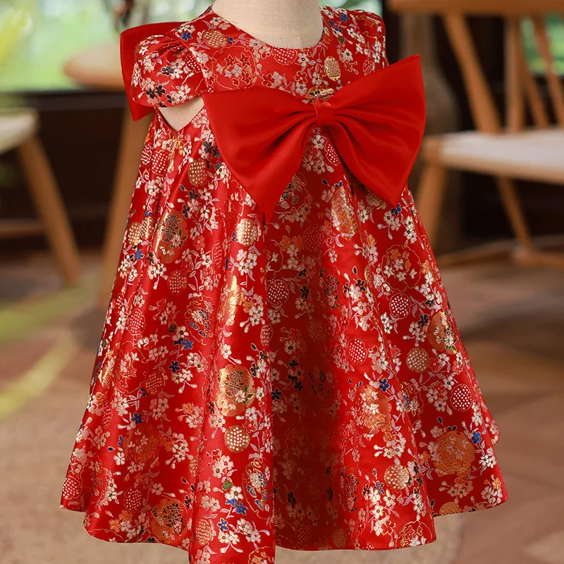 Piros nyári Qipao ruha lányoknak Kínai stílusú Cheongsams kawaii Kislányok ruhái 0-4 éves korig Keresztelő születésnapi ruházat - 1