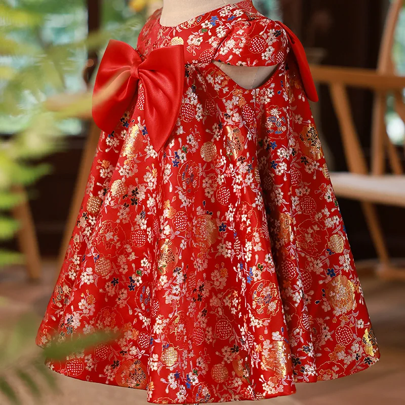 Piros nyári Qipao ruha lányoknak Kínai stílusú Cheongsams kawaii Kislányok ruhái 0-4 éves korig Keresztelő születésnapi ruházat - 2
