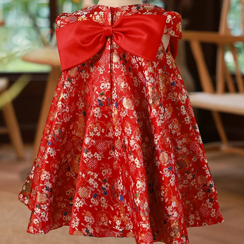 Piros nyári Qipao ruha lányoknak Kínai stílusú Cheongsams kawaii Kislányok ruhái 0-4 éves korig Keresztelő születésnapi ruházat - 3