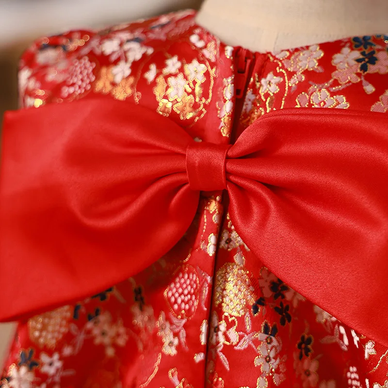 Piros nyári Qipao ruha lányoknak Kínai stílusú Cheongsams kawaii Kislányok ruhái 0-4 éves korig Keresztelő születésnapi ruházat - 4