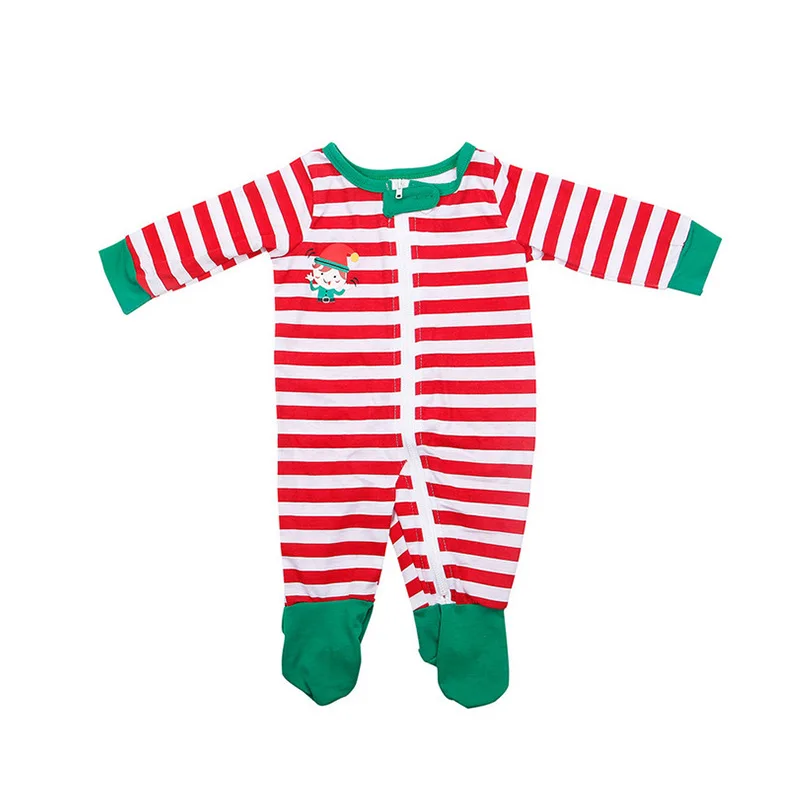 Pizsama szett Családi karácsonyi stílusú rajzfilm nyomtatott zöld szülő gyermek vízszintes csíkos napi ruha - 1