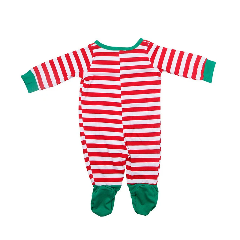 Pizsama szett Családi karácsonyi stílusú rajzfilm nyomtatott zöld szülő gyermek vízszintes csíkos napi ruha - 2