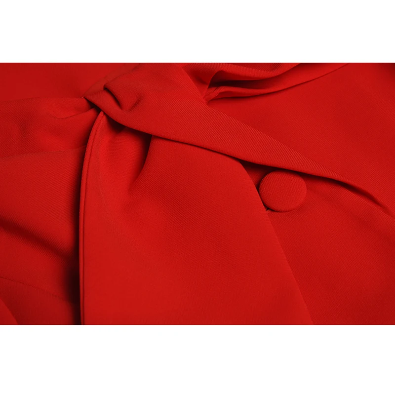 QHZ Őszi/téli tervező Divat Vintage ruha Hosszú női hosszú ujjú masni Egymellű hasított elegáns piros Megvastagított ruha - 5