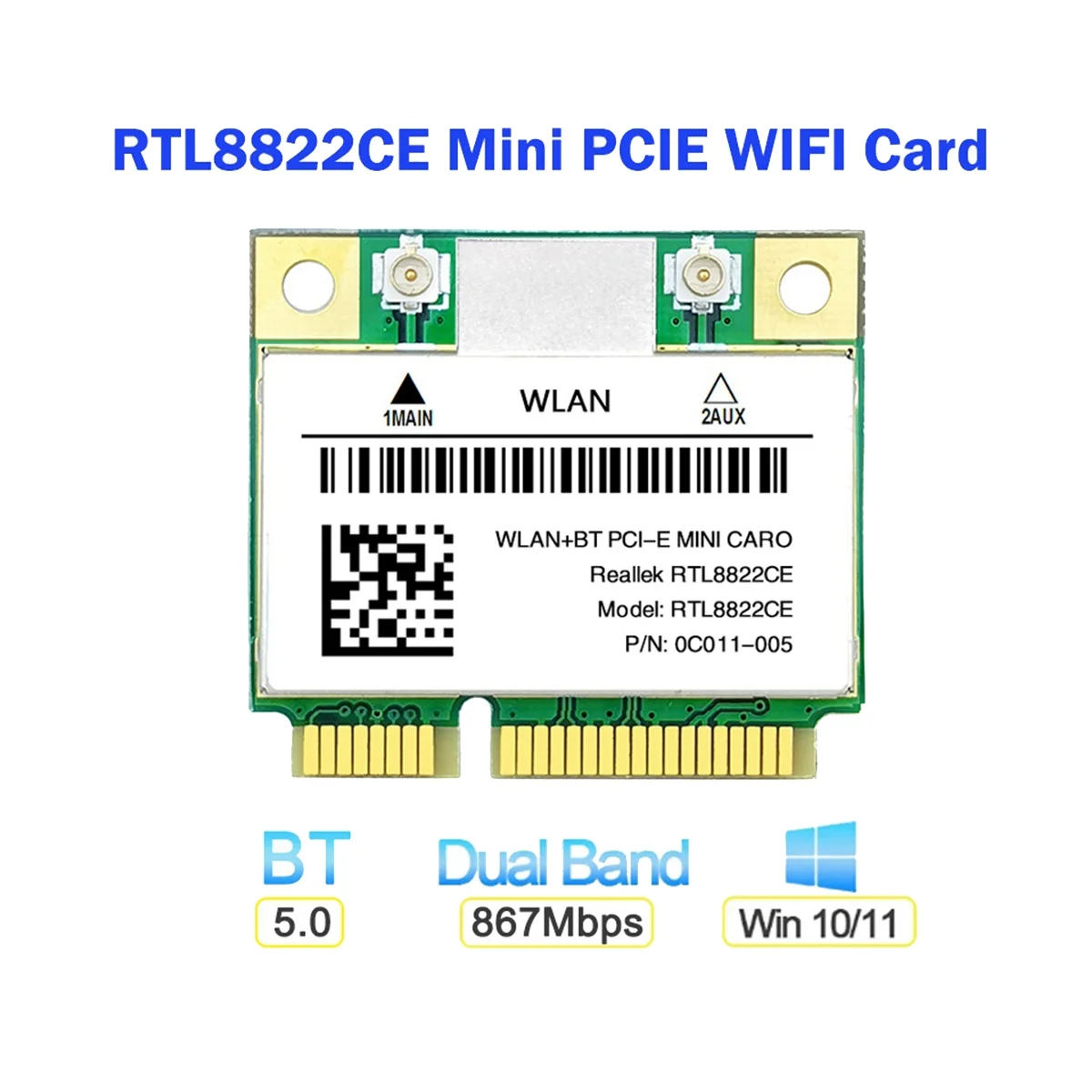 RTL8822CE WiFi kártya antennával 1200Mbps 2.4G + 5Ghz 802.11AC hálózat Mini PCIe BT 5.0 támogatás Laptop/PC Windows - 4