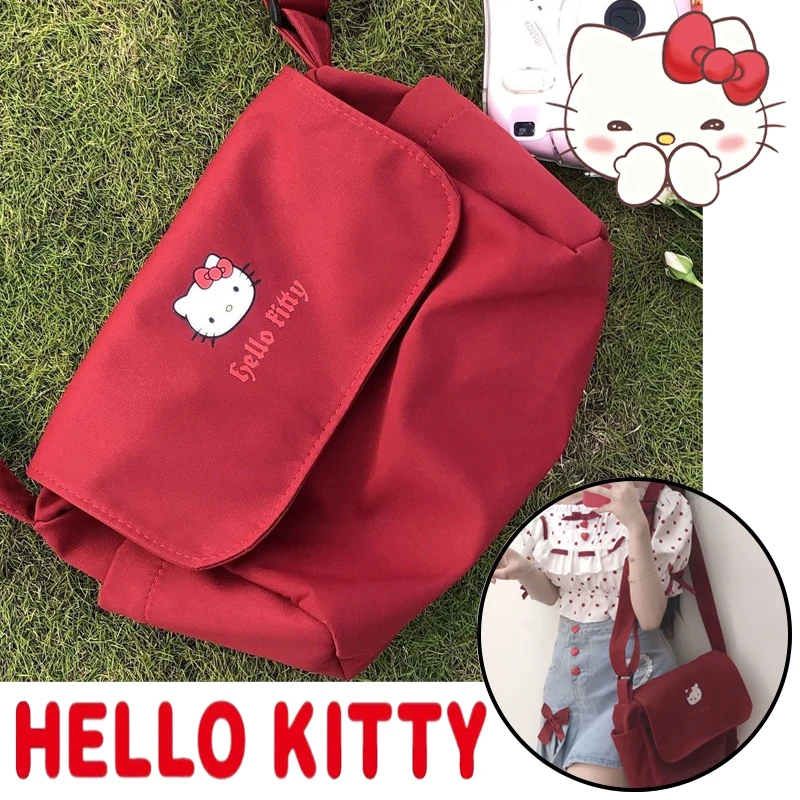 Sanrio Hello Kitty Crossbody válltáska rajzfilm Édes diák írószer Messenger táskák Lady nagy kapacitású nylon táska - 0