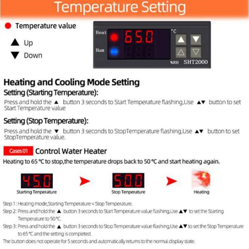 SHT2000 Hőmérséklet-páratartalom-szabályozó termosztát Humidistat beltéri sörfőző inkubátor hőmérő Higrométer AC110-230V - 3