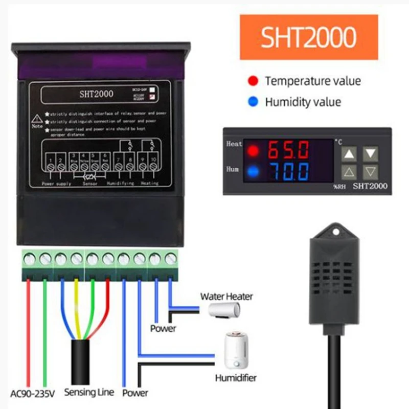 SHT2000 Hőmérséklet-páratartalom-szabályozó termosztát Humidistat beltéri sörfőző inkubátor hőmérő Higrométer AC110-230V - 4