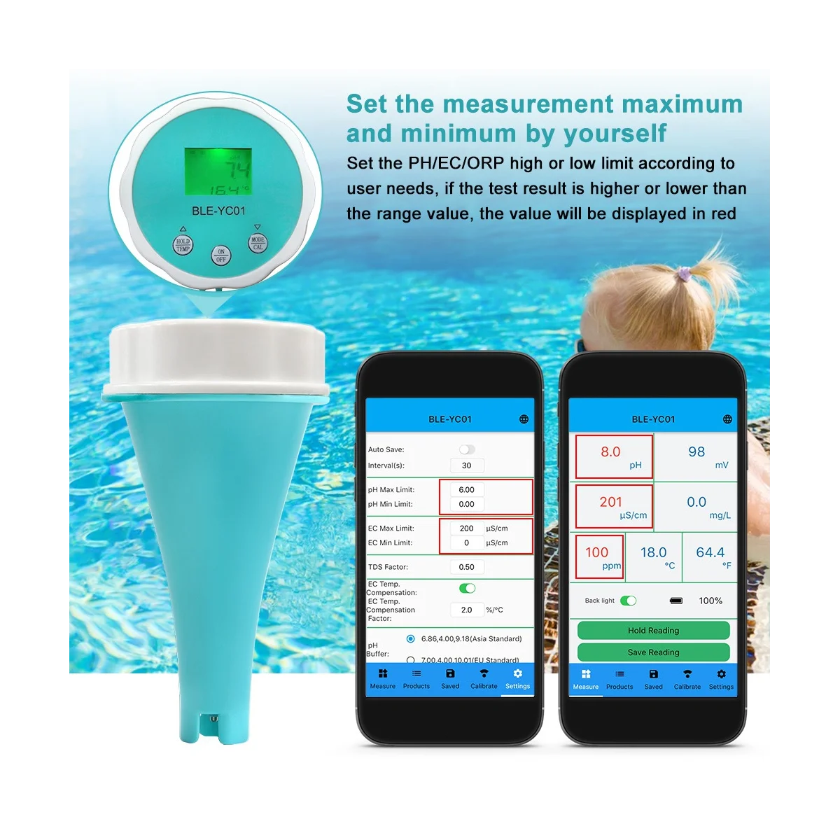 Smart PH klórmérő uszoda vízminőség-tesztelő ORP EC TDS hőmérsékleti szint online monitoring analizátor gyógyfürdőhöz - 1