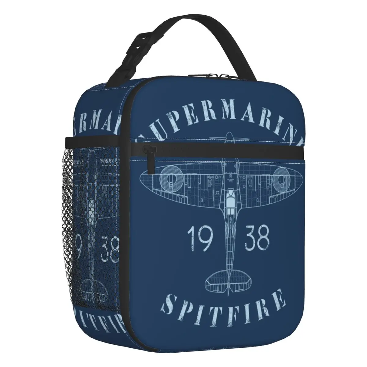 Spitfire Blueprint szigetelt ebédtáskás táska Vadászpilóta Repülőgép Repülőgép Repülőgép Hordozható hűtő Termikus étel Uzsonnás doboz Utazás - 0