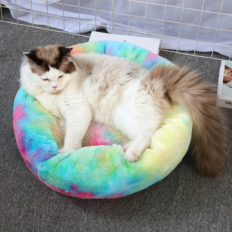 Super Soft kisállatágy Kennel House Dog Round Cat téli meleg hálózsák Hosszú plüss nagy kölyök párna szőnyeg Hordozható macska kellékek - 2