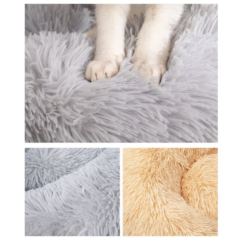 Super Soft kisállatágy Kennel House Dog Round Cat téli meleg hálózsák Hosszú plüss nagy kölyök párna szőnyeg Hordozható macska kellékek - 3