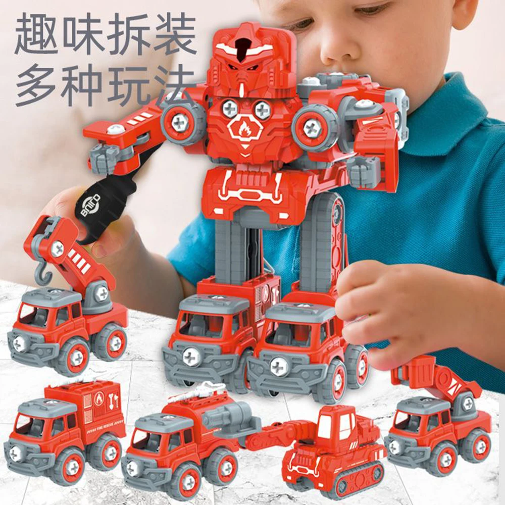 Szedd szét a robotot DIY Műszaki autó, tűzoltóautók, páncélozott járművek, dinoszauruszos járművek Csavaros építésű készlet Játék gyermekeknek 5 az 1-ben - 4