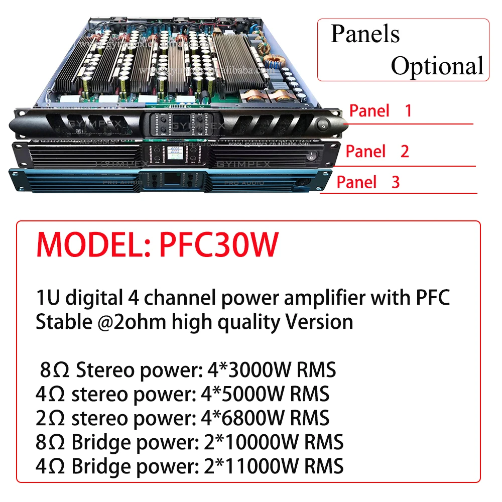 Szupererős, 2ohm Stabil, 6800 wattos híd teljesítmény 11000W RMS 1U digitális 4 csatornás digitális teljesítményerősítő PFC PFC30W-val - 1