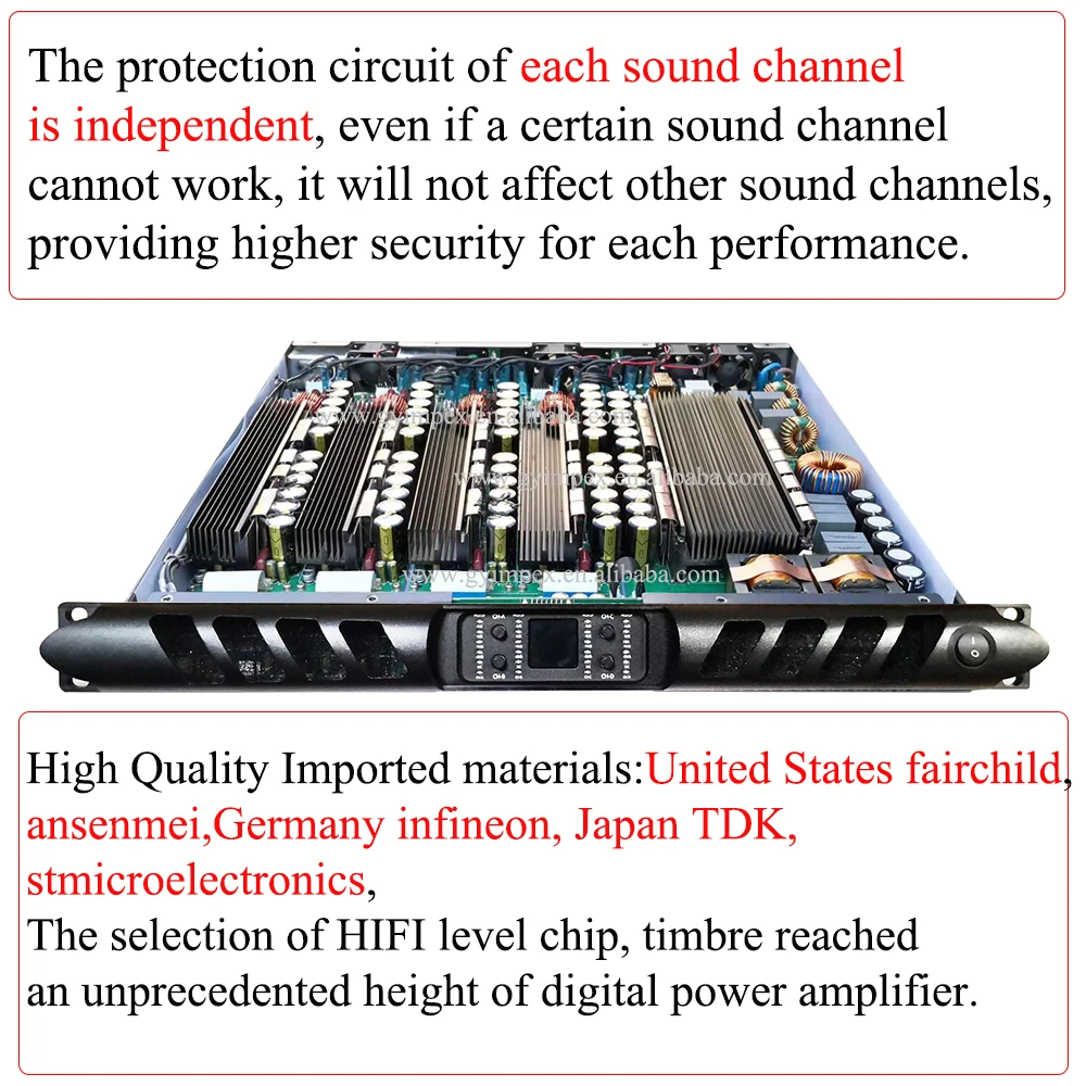 Szupererős, 2ohm Stabil, 6800 wattos híd teljesítmény 11000W RMS 1U digitális 4 csatornás digitális teljesítményerősítő PFC PFC30W-val - 5