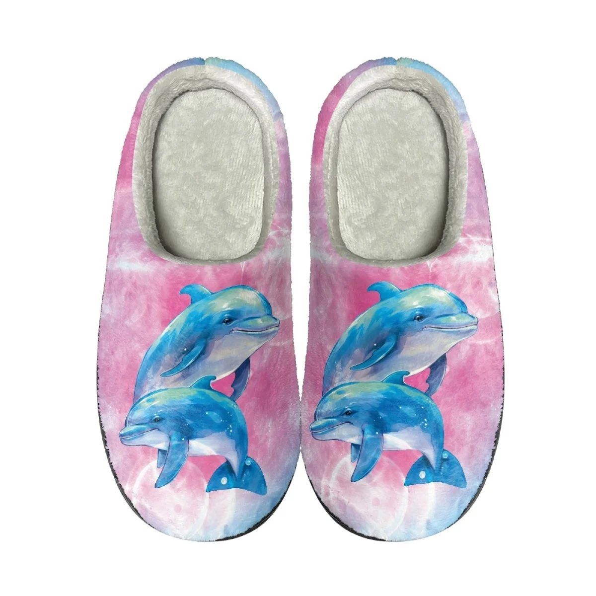 Színátmenetes rózsaszín rajzfilm Delfin minta Uniszex őszi téli pamut papucs Könnyű alkalmi lélegző Keep Warm plüss cipő - 1
