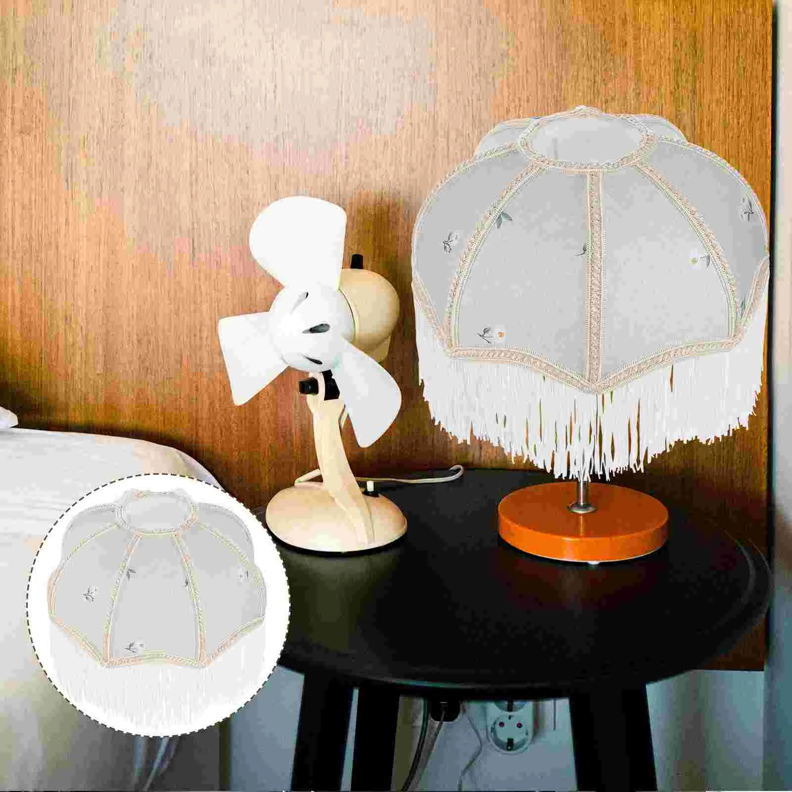 Szövet rojtos lámpaernyő Pasztorális stílusú lámpabúra csere asztali lámpaburkolat - 4